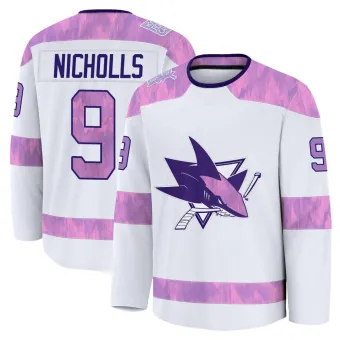 Youth Bernie Nicholls San Jose Sharks 2024 Hockey Fights Cancer Practice Jersey - White Premium